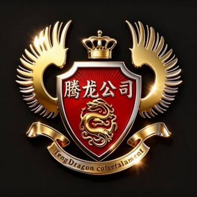 腾龙公司酒店 金色龙形徽标 正方形品牌标识